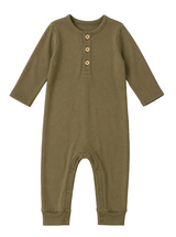 Organic Cotton Button Baby Romper: Army Green