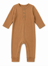 Organic Cotton Button Baby Romper: Terracotta