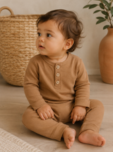 Organic Cotton Button Baby Romper: Terracotta
