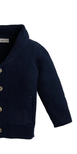 Navy Cable Knit Baby Cardigan   – Organic Cotton