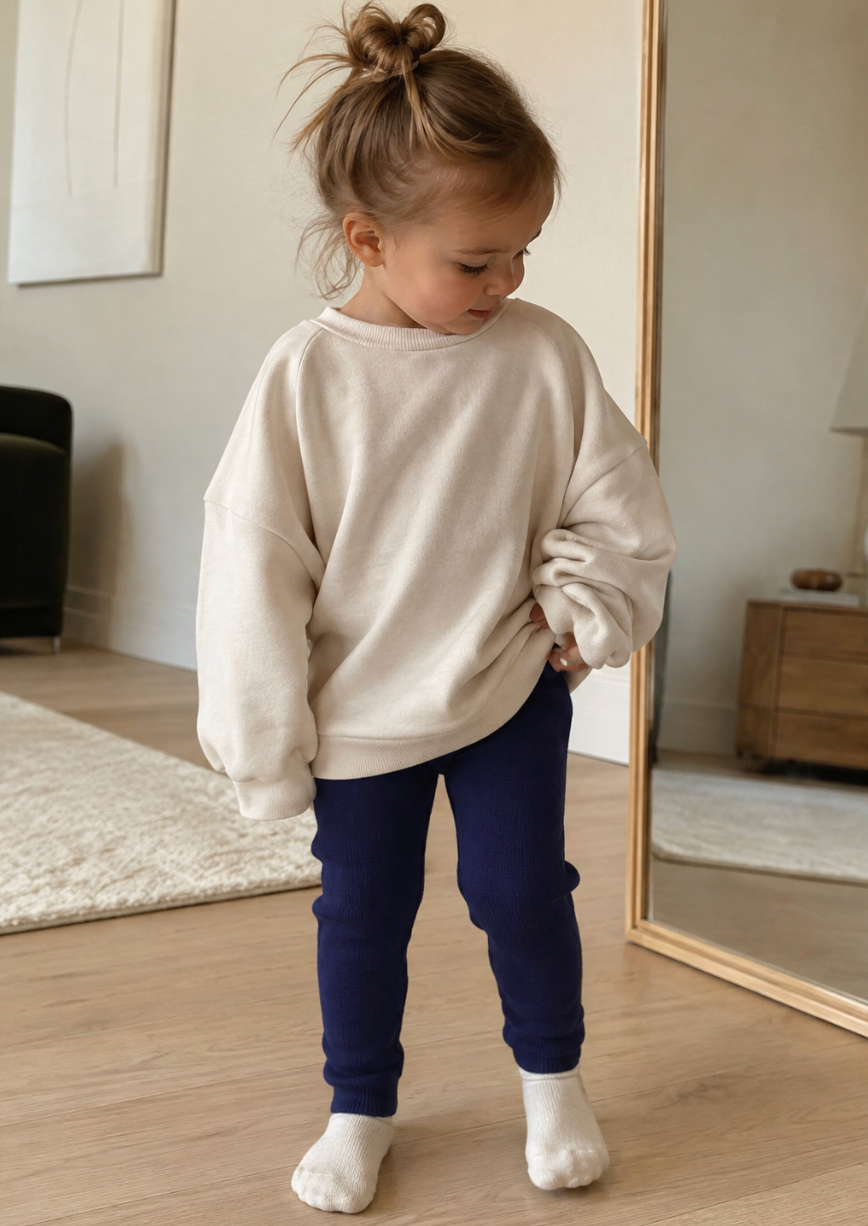 Organic Cotton Sweater-Knit Baby Pants with Pockets - Navy Blue