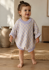 Reef Checkerboard Knit Romper - Lilac/Oat
