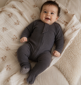 Organic Ribbed Baby One-Piece – Charcoal