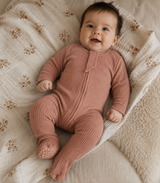 Organic Ribbed Baby One-Piece –Dusty Rose