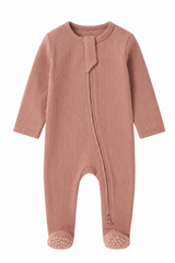 Organic Ribbed Baby One-Piece –Dusty Rose