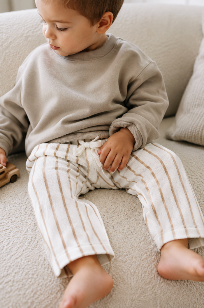 Organic Cotton Terry Pants Cappuccino Stripe