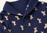 Navy Puppy Print Collared Romper