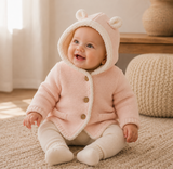 Pink Bear Knit Hooded Jacket