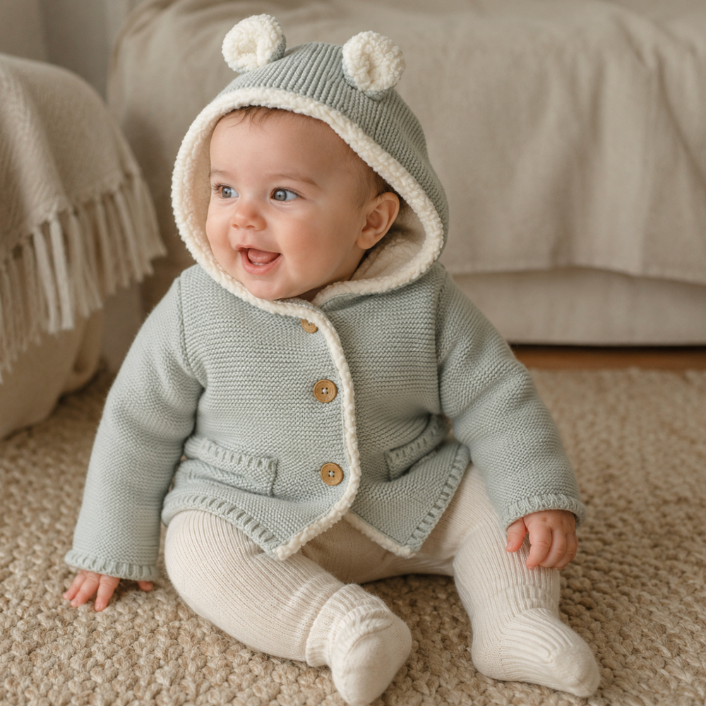 Blue Bear Knit Hooded Jacket