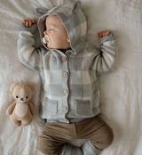Blue & Cream Plaid Knit Hooded Cardigan