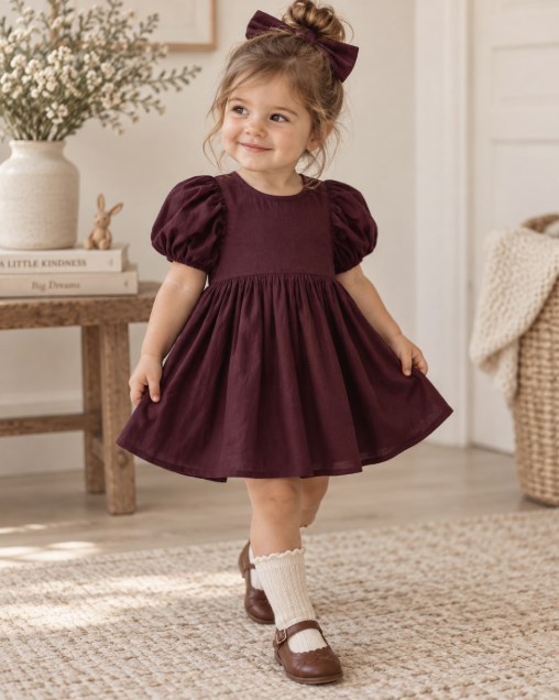 Mulberry Puff Sleeve Dress -  Organic Cotton
