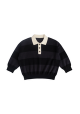 Navy Stripe Collared Knit Sweater- 100% Cotton