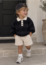 Navy Stripe Collared Knit Sweater- 100% Cotton
