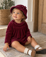 Aubergine Velour Dress & Bloomer Set