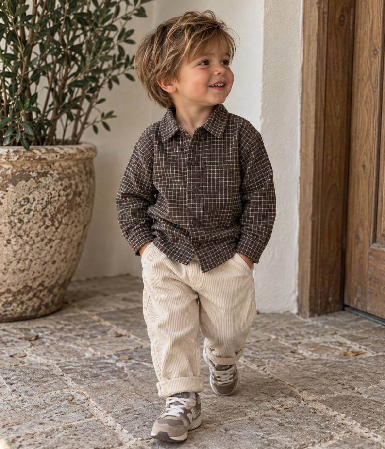 Organic Cotton Coffee Grid Shirt