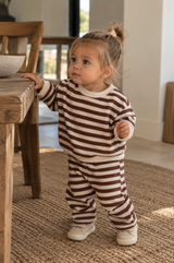 Black Cherry Stripe Waffle Top & Pants Set – Organic Cotton