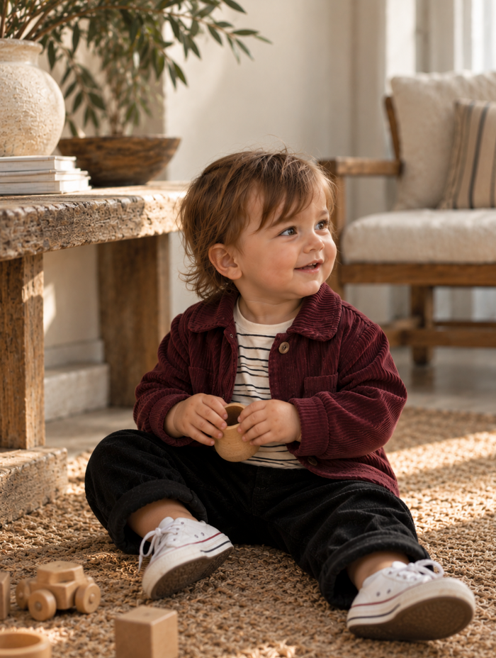Burgundy Cord Jacket, Tee & Jogger Kids 3-Piece Set