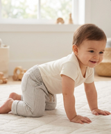 Organic cotton seersucker baby pants in dune stripe – view 3