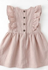 Pink dress with ruffled sleeves on a white background
