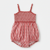 Cherry gingham ric-rac cotton baby romper