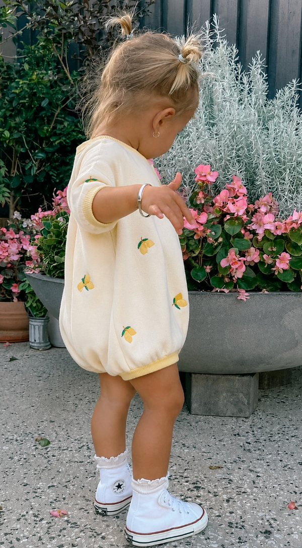 Lemon embroidered cotton baby romper