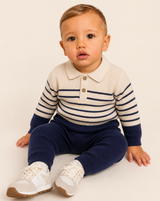 Stripe polo knit baby pullover and pant set – view 4
