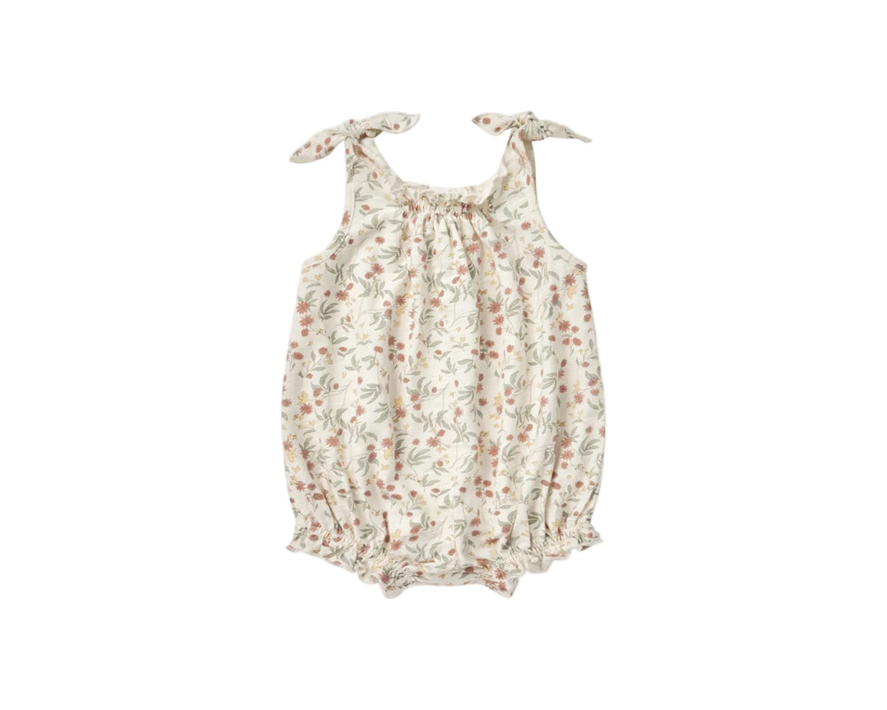 Aster floral shoulder-tie bubble baby romper, pre-loved