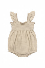 Smocked Ruffle Sleeve Romper — Sky Micro Stripe