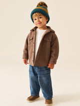 Chocolate Brown Borg-Lined Cord Kids Shacket
