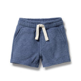 Deep blue organic cotton terry baby shorts