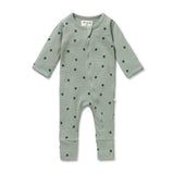 Green organic cotton waffle baby zipsuit footie