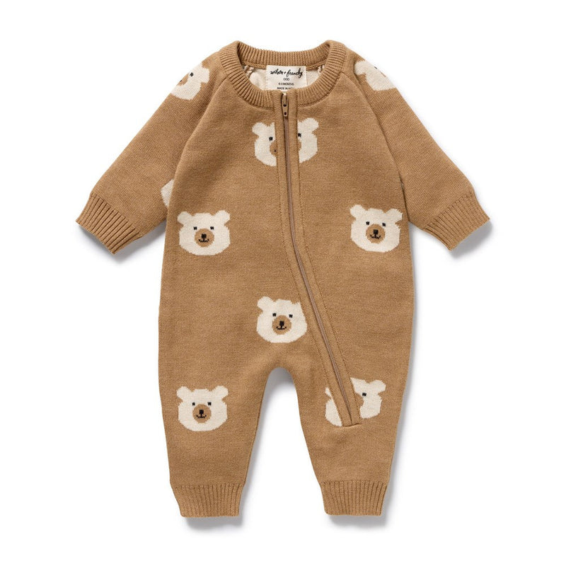 Beary Cute Organic Knitted Jacquard Growsuit — 0 to 3 Months