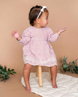 Berry Stripe Embroidered Baby Dress & Bloomer Set – Organic Cotton