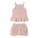 Coral stripe smocked top and bloomer baby set – view 2