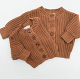 Autumn Brown Cotton Knit Baby Cardigan with Buttons