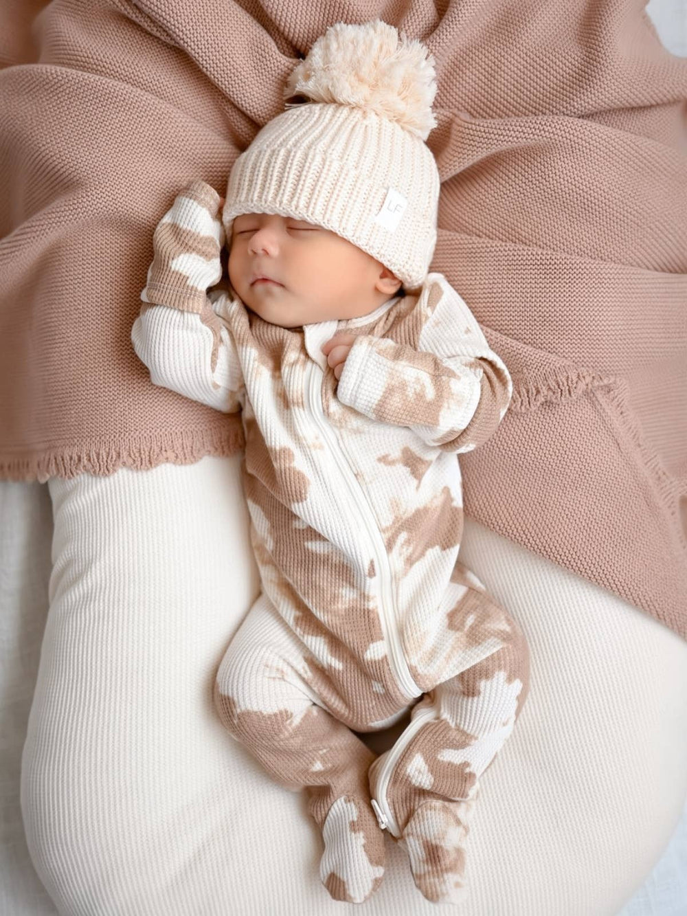 Almond Tie-Dye Organic Waffle Baby Footie