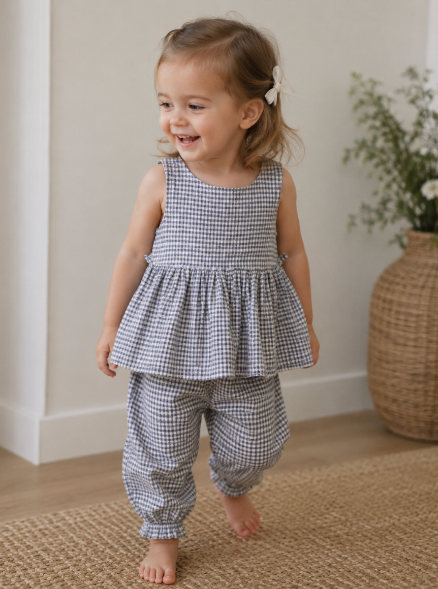 Navy Check Cotton and Linen Toddler Top - MarMar Copenhagen