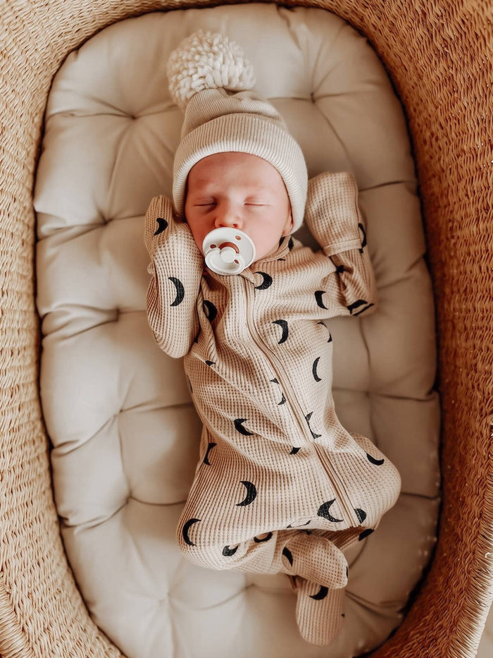 Tan and Black Moon Organic Waffle Baby Footie