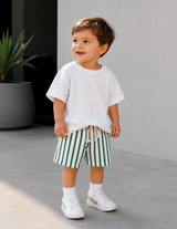 Green Stripe Cotton Toddler Shorts