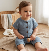Blue checkered cotton baby romper – view 2