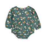 Teal Floral Organic Muslin Baby Romper & Headband Set
