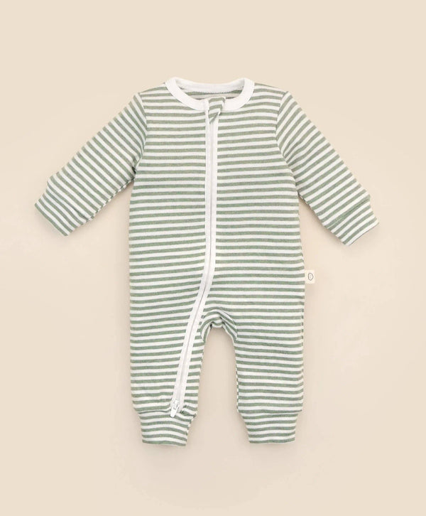 Organic Cotton Growsuit - Forest Green Stripes