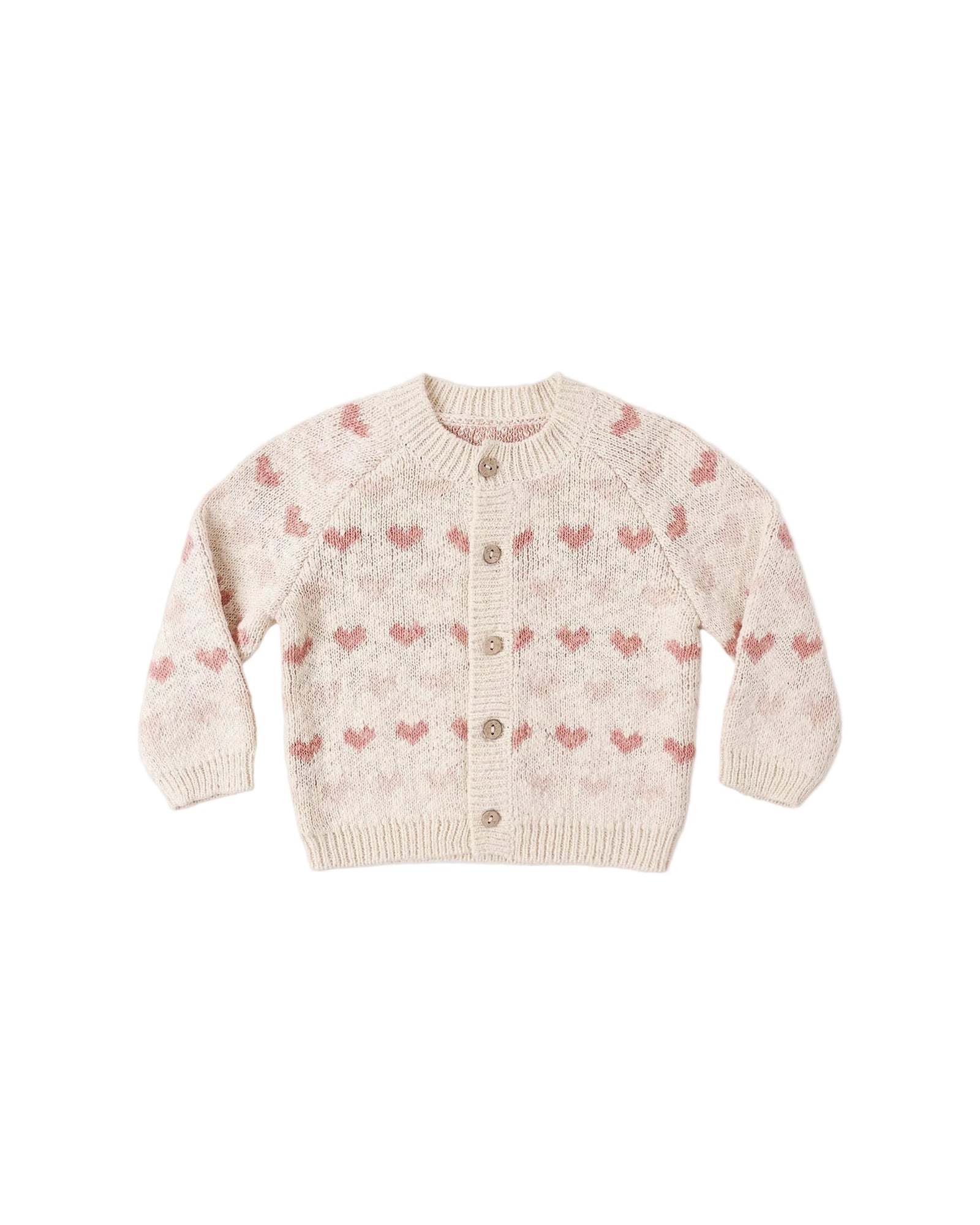 Knitted cardigan with heart pattern on a white background