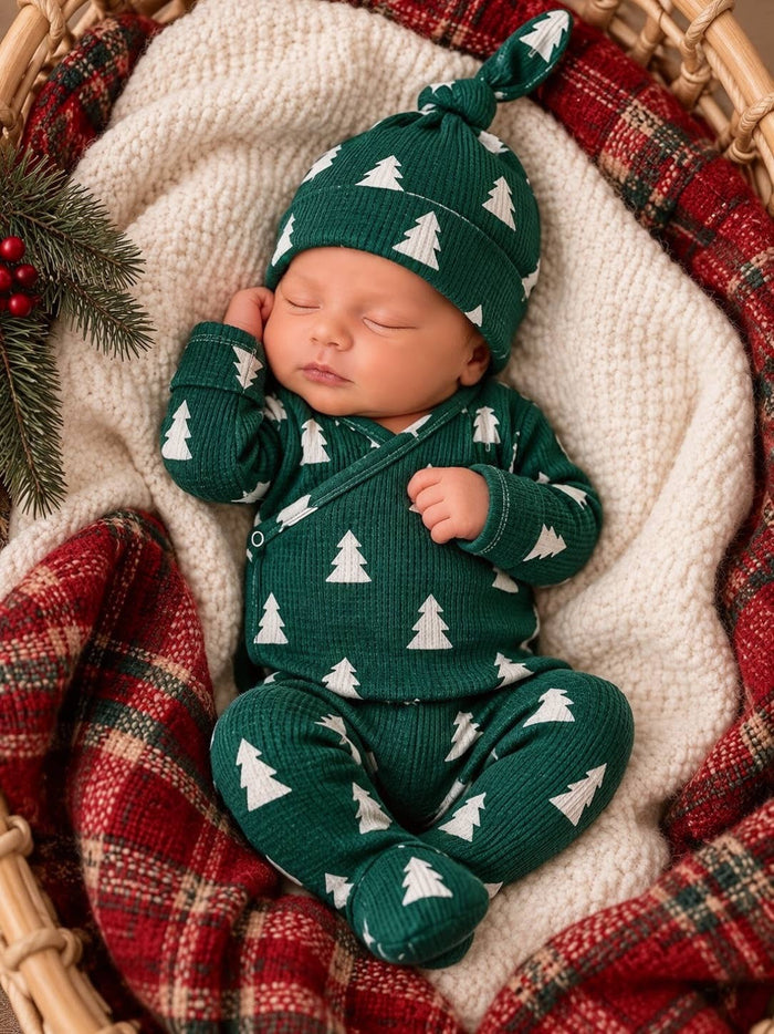 Spruce Trees Organic Waffle Kimono Baby Set