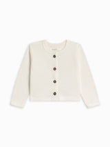 Pointelle button-down baby cardigan in coconut organic cotton