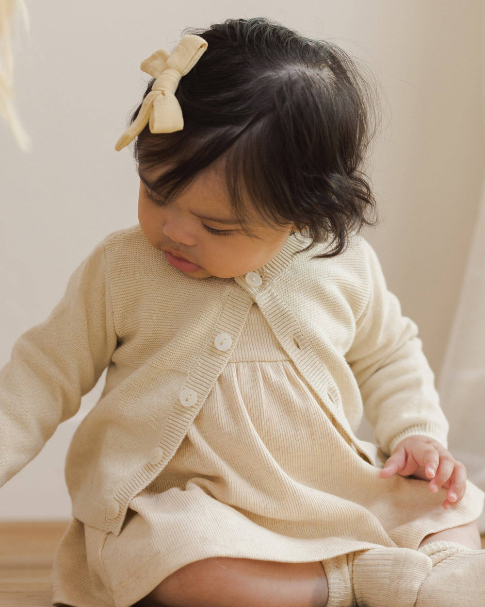 Heathered natural button baby cardigan – view 2