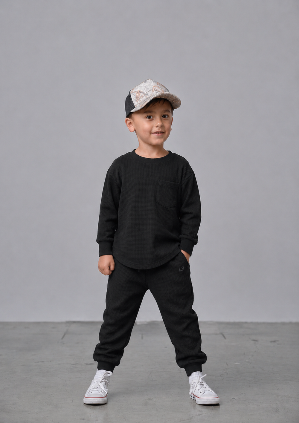Black Waffle-Knit Kids Top (vendor placeholder photo)