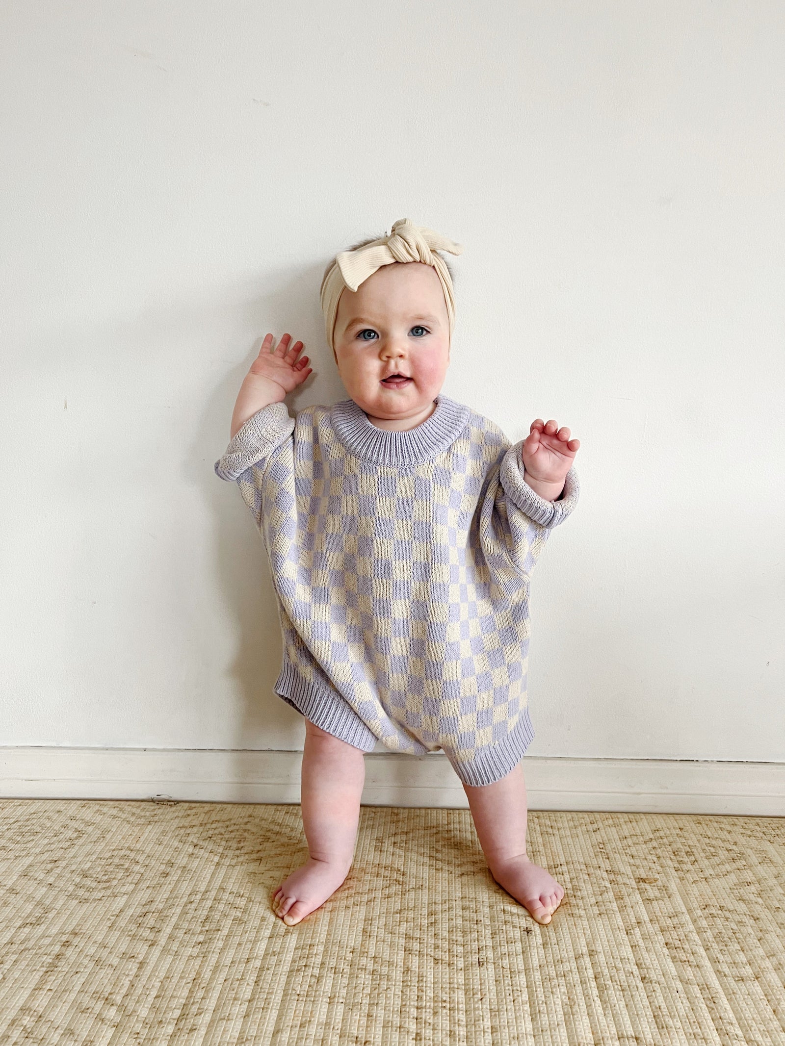 Checkerboard Knit Romper — Lilac & Oat