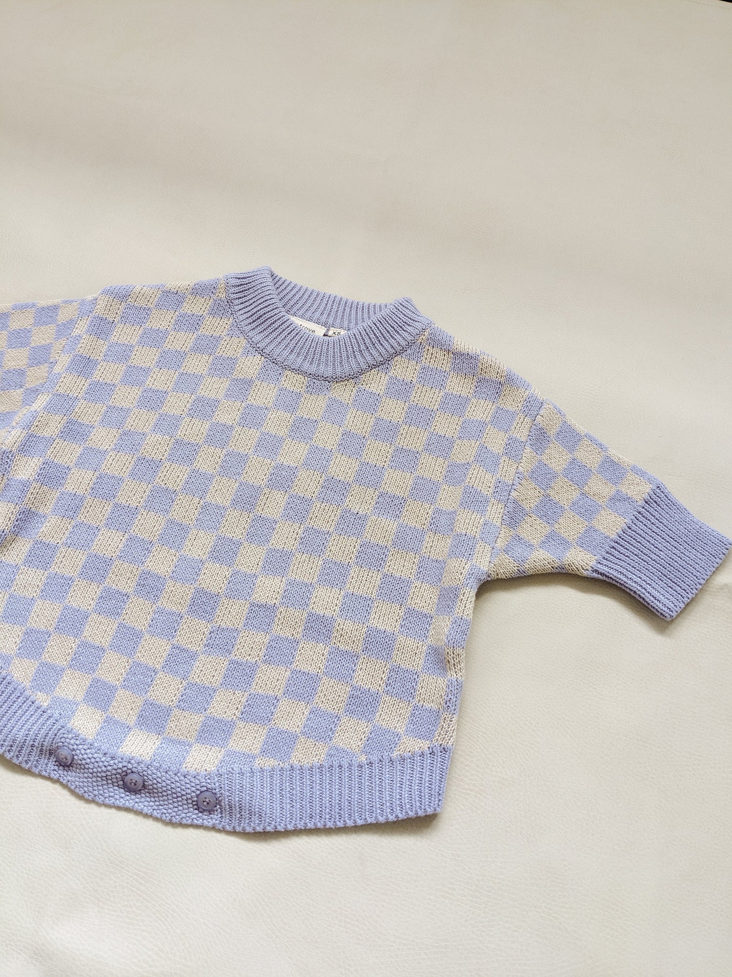 Checkerboard Knit Romper — Lilac & Oat