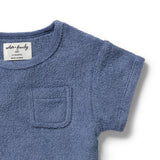 Deep blue organic cotton terry baby tee – view 3